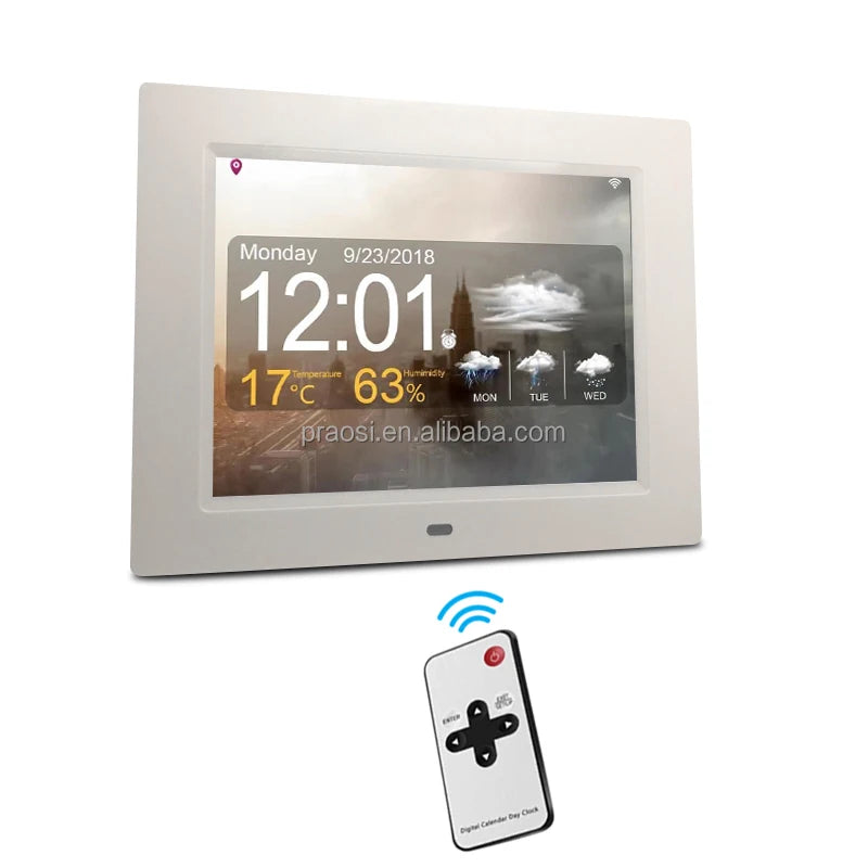 High Quality 8\" Digital Photo Frame with MP3 MP4 Playback Electronic Table Calendar Reminder Alarm Functions