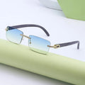 Women's High-End Frameless Sunglasses Wood Grain Diamond Square Design Men's Trendy Fashion Shades Gold PC Frame Acrylic Lenses