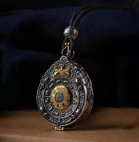 Caicai Nine Palace Bagua Box Built-in Pendant Necklace Pendant for Men and Women Retro Jewelry