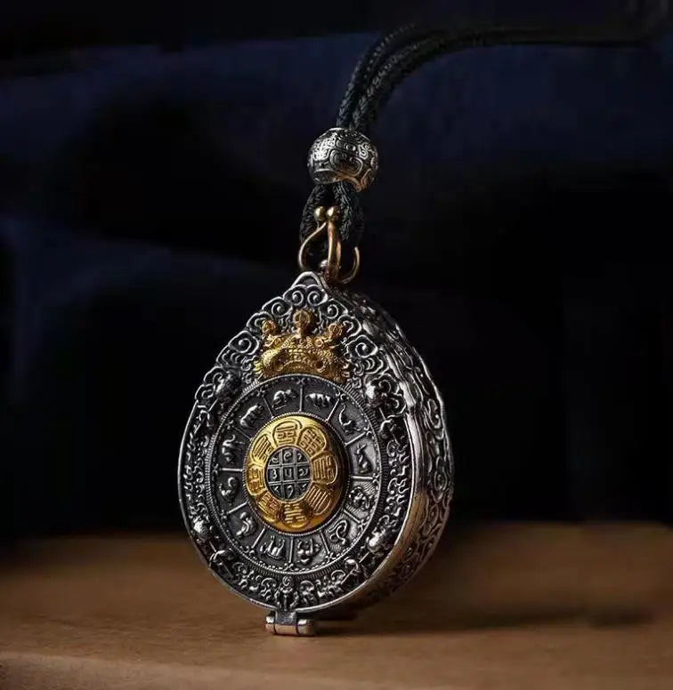 Caicai Nine Palace Bagua Box Built-in Pendant Necklace Pendant for Men and Women Retro Jewelry