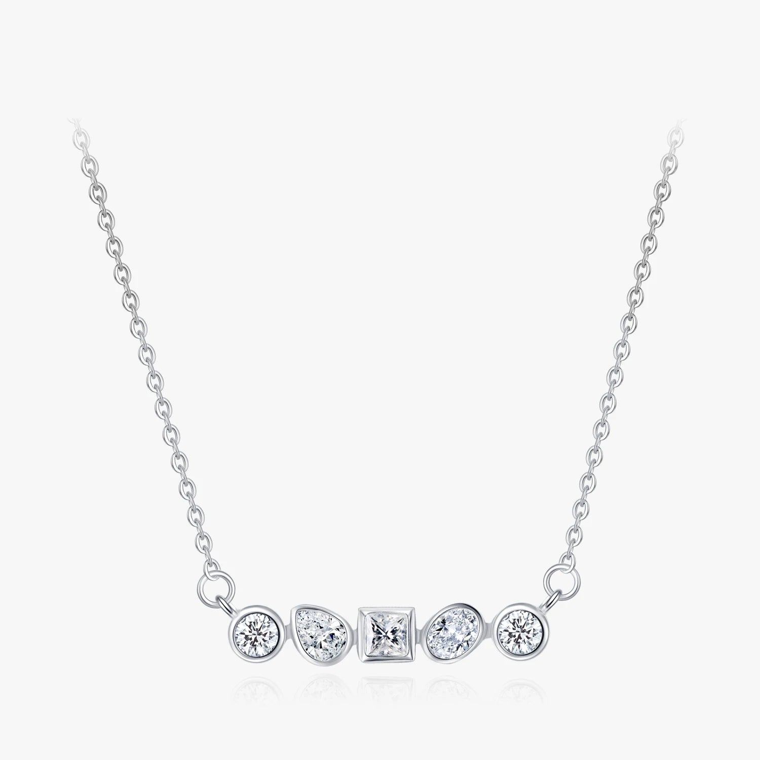 Ailmay 925 Sterling Silver Irregular Geometric Combination Pendant Necklace for Women Dazzling Clear CZ Fine Fashion Jewelry