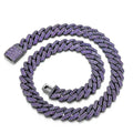 New Style 15mm Miami Cuban Link Chain Two Row Purple Zircon Hip Hop Iced Out Prong Cuban Link Necklace