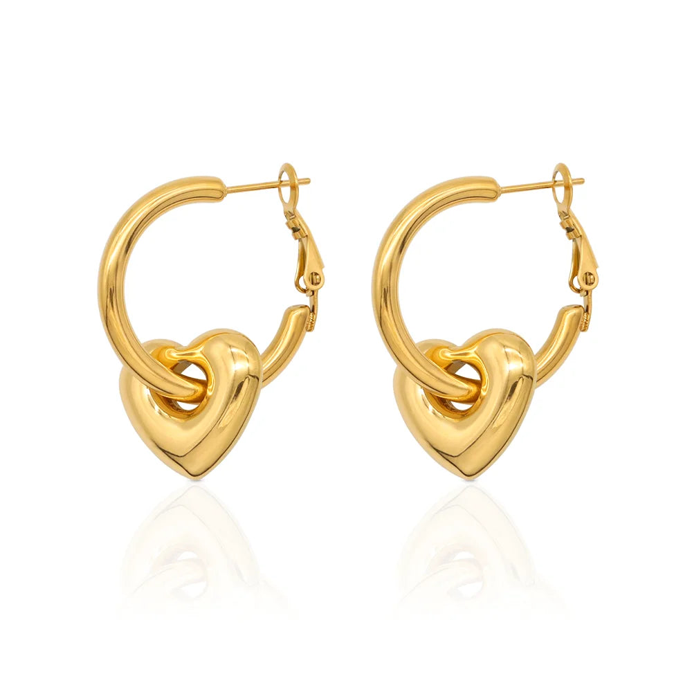 Chris April in Stock 316L Stainless Steel PVD Gold Plated Minimalist Heart Shape Drop Hoop Earring