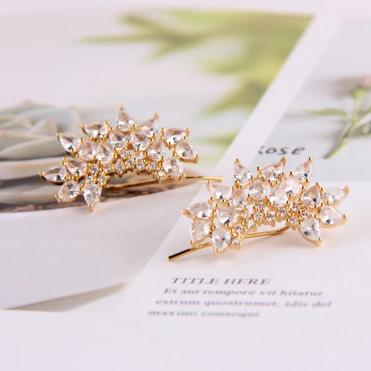 New Design Wholesale Beautiful Women Nice Cubic Brass Zircon 16k Gold Plated Flower Stud Earrings for Girls