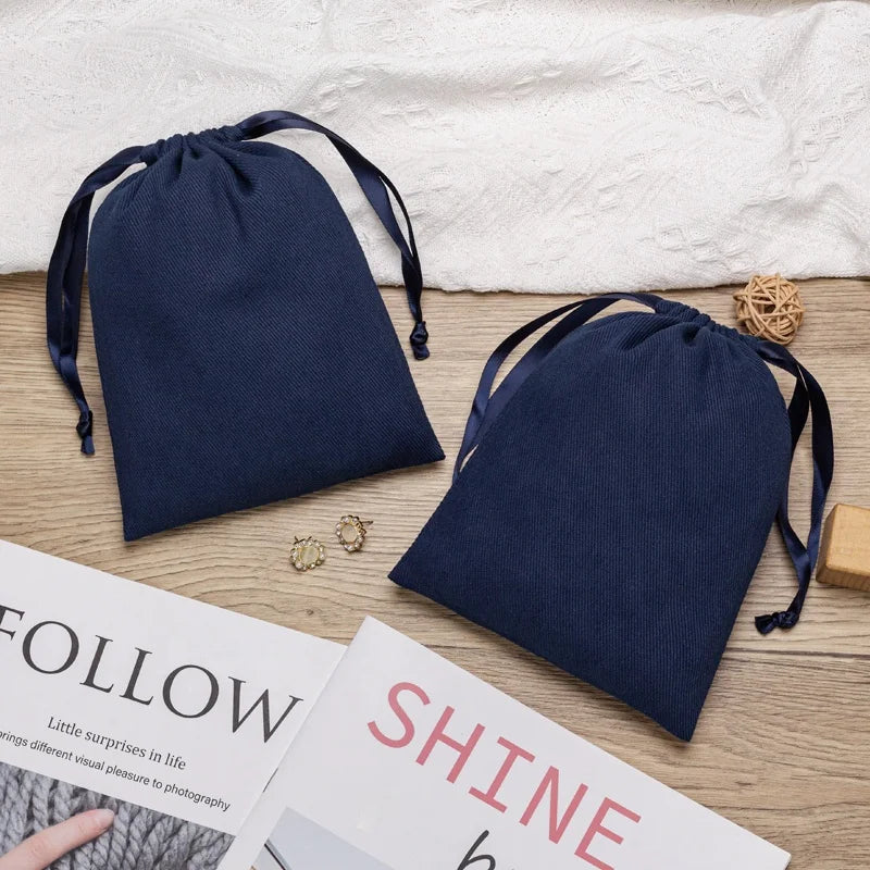 Small Twill Cotton Drawstring Pouch Custom Logo Printed Wedding Ring Bracelet Jewelry Bag for Essential Oils Perfumes Shampoo