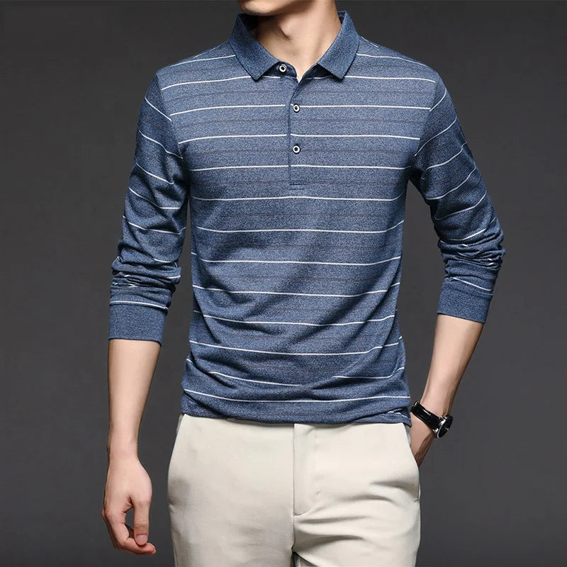 2023 New Top Grade Fashion Brand Men Plain Polo Shirts for Men Striped Casual Designer Long Sleeve Tops Men's Clothing