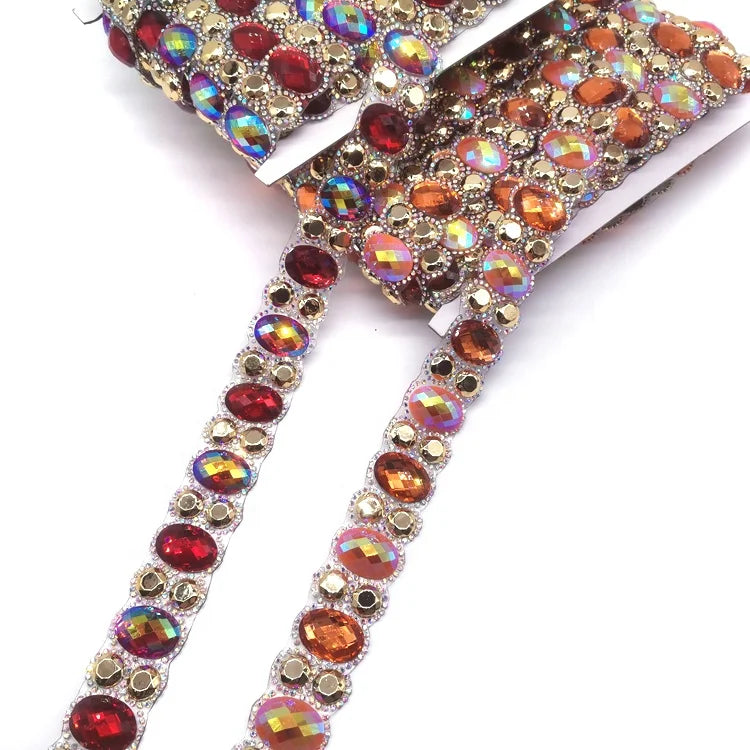 Wholesale Custom Colors Hot Fix Iridescent Resin Rhinestone Banding Iron on Colorful Gems Stone Trimming