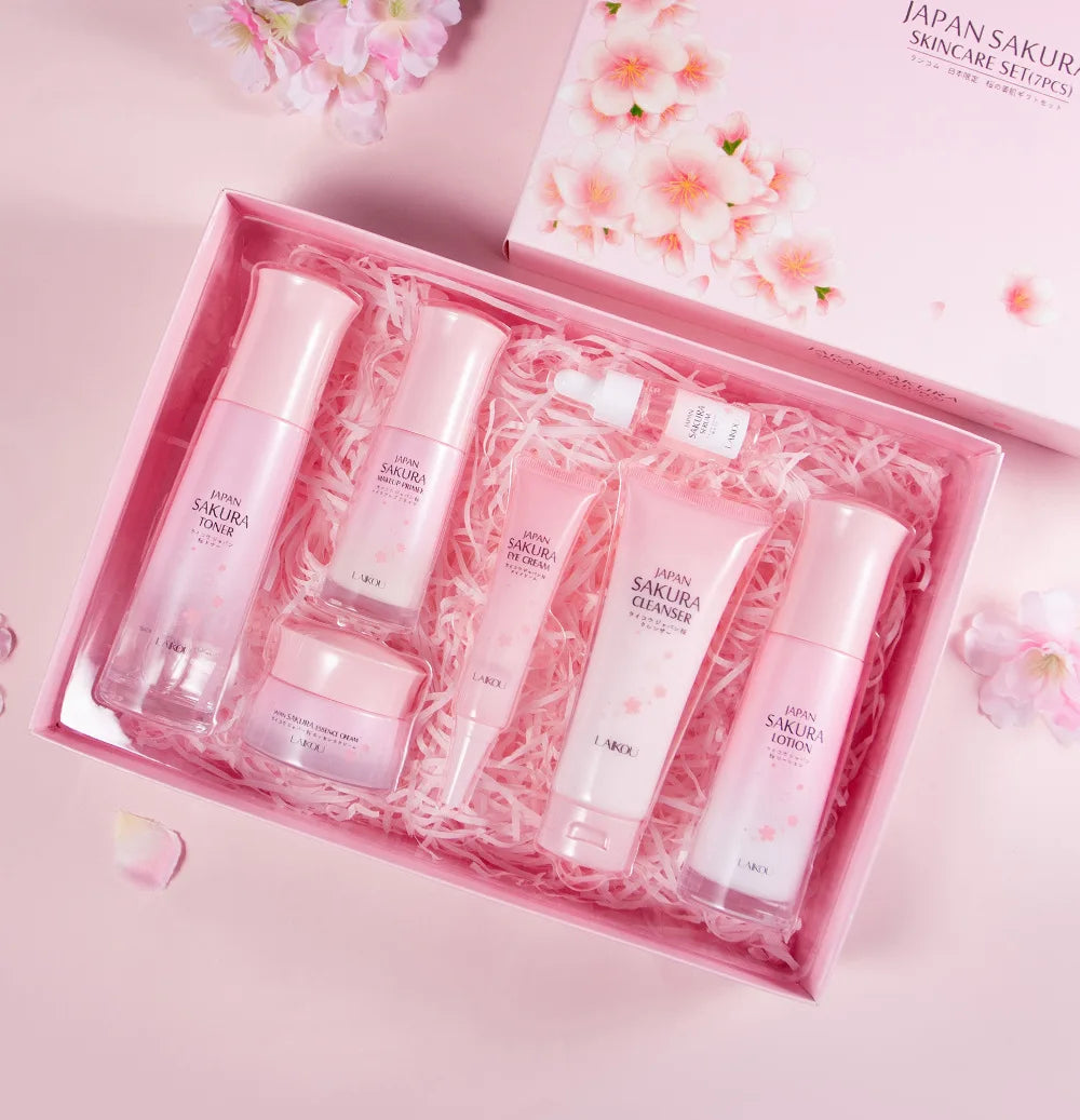 LAIKOU Moisturizing Tightening Brightening Japan Sakura Skin Care Set 7 Pieces