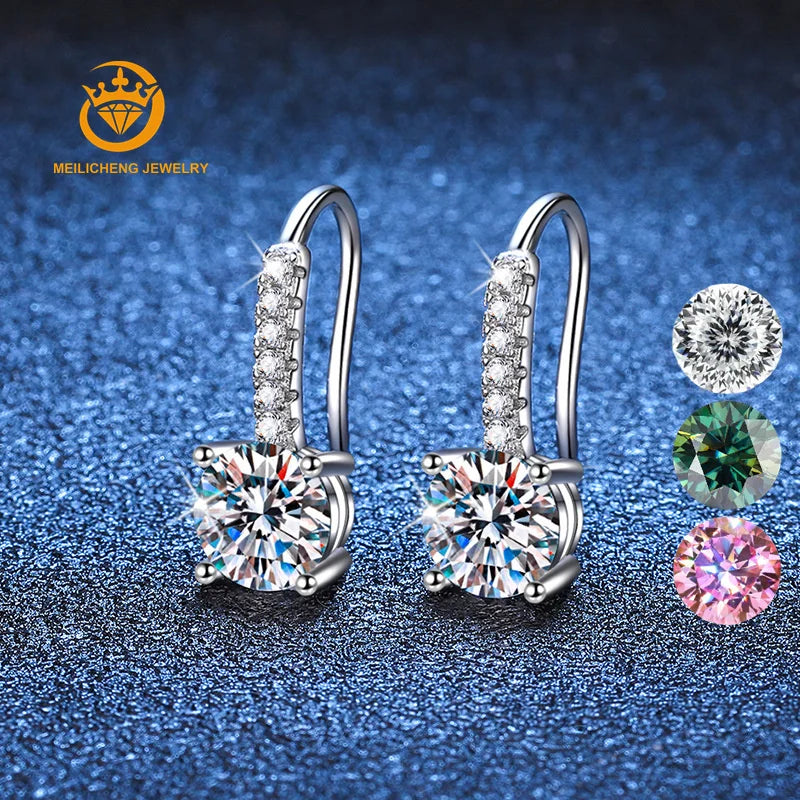 Sterling Silver Moissanite Hook Earrings Angel Tears 1 Carat D Color Lab Diamond Earrings High Jewelry Women's Gift
