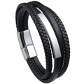 Trendy Minimalist Stainless Steel Leather Bracelet with Charm Men's Braided Leather Bracelet