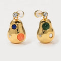 Niche Design Premium Unique Brass Plated 18k Gold Gourd Pendant Set With Zircon Bean Drop Earrings