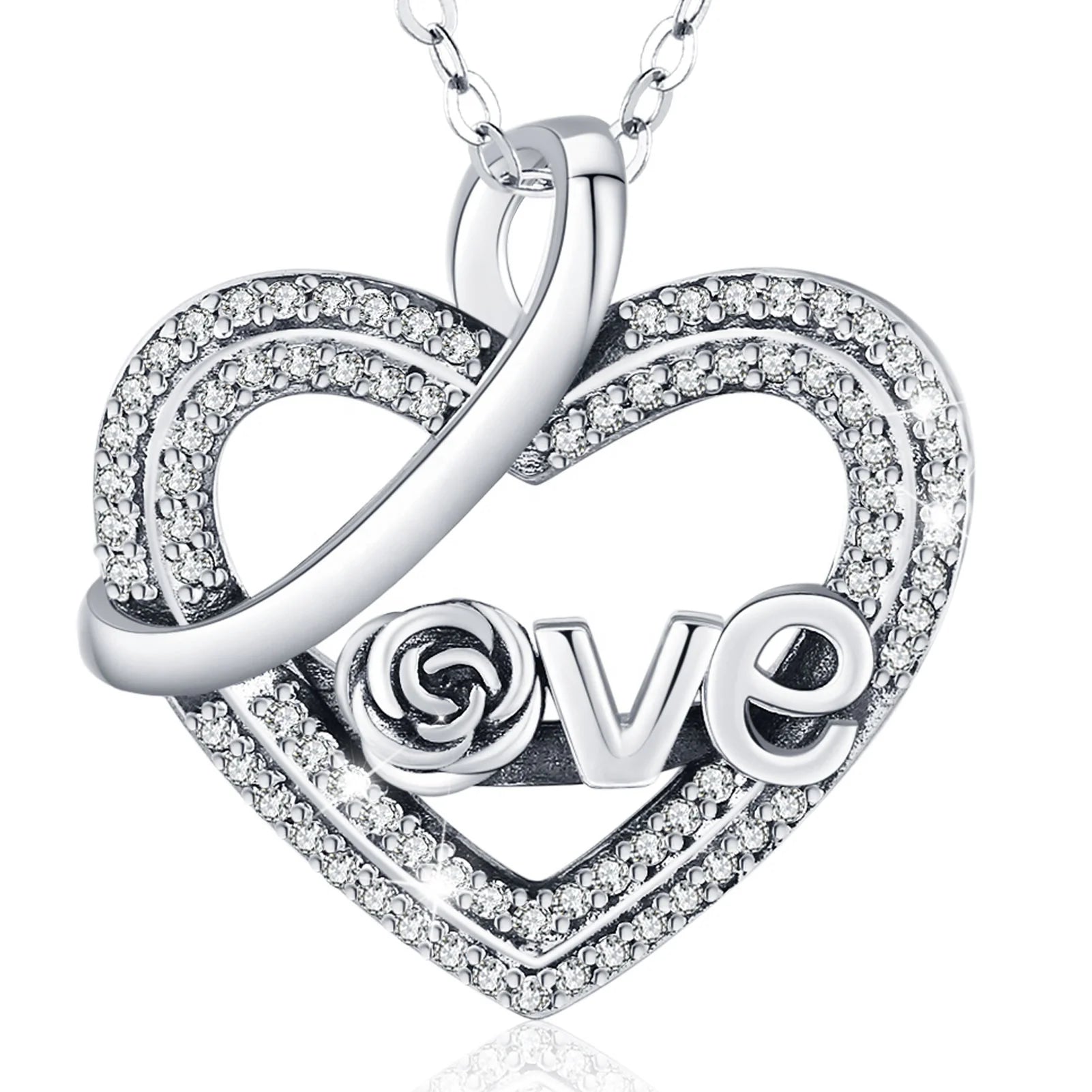 Wholesale 925 Sterling Silver Heart Necklace Pendant Eco-Friendly Crystal & Zircon Pendent Gift for Jewelry Lovers