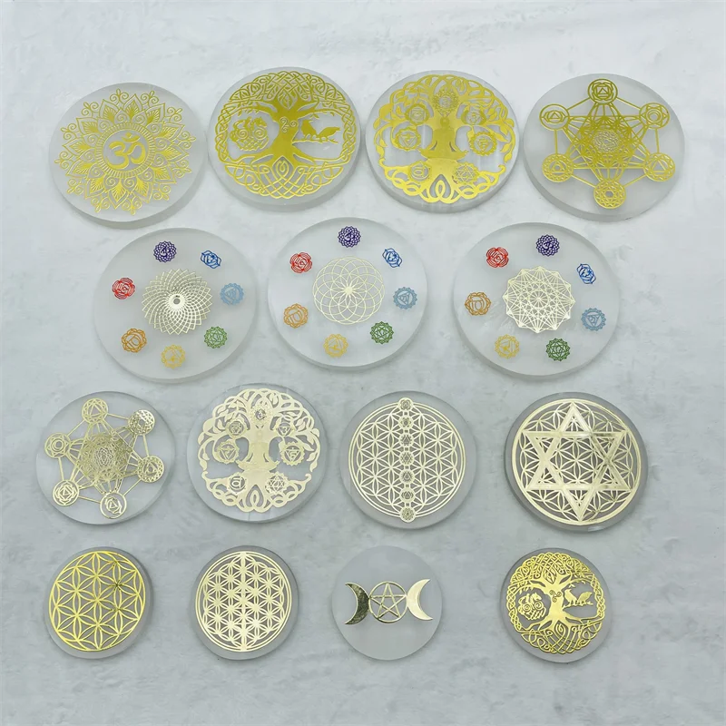 New Product Crystal Hand Carved Chakra Selenite Wafer Slice Selenite Charging Plate