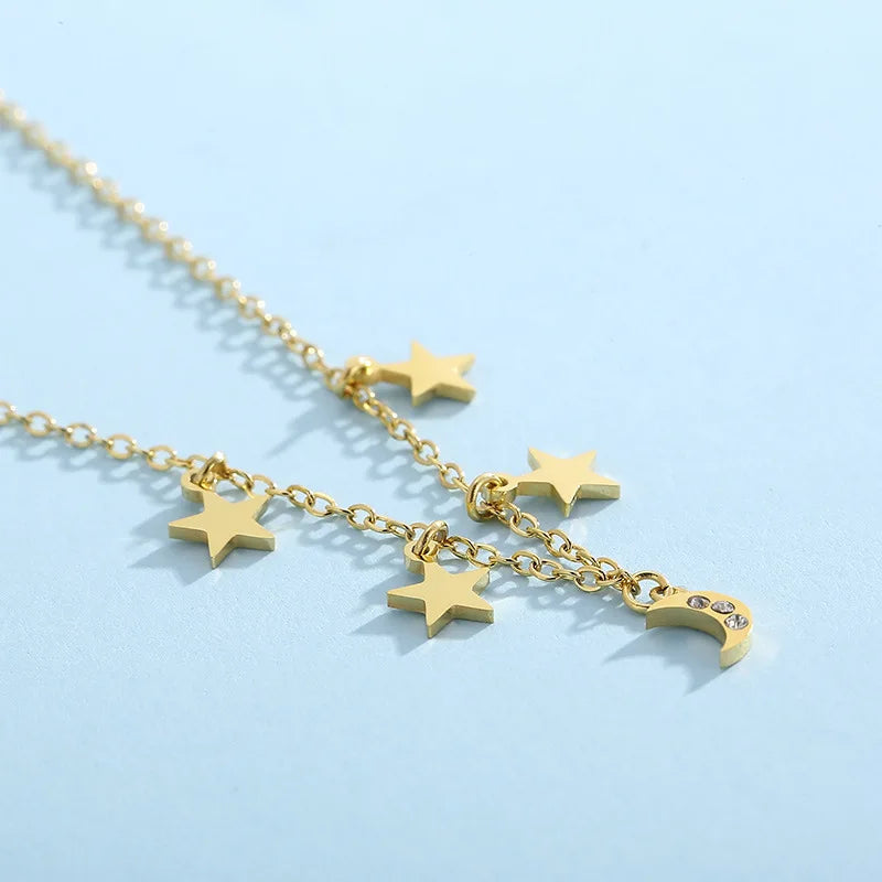 Wholesale Customized Women's Jewelry Star Pendant Charms Moon Crystal Zircon Stainless Steel Pendant Necklace for Women