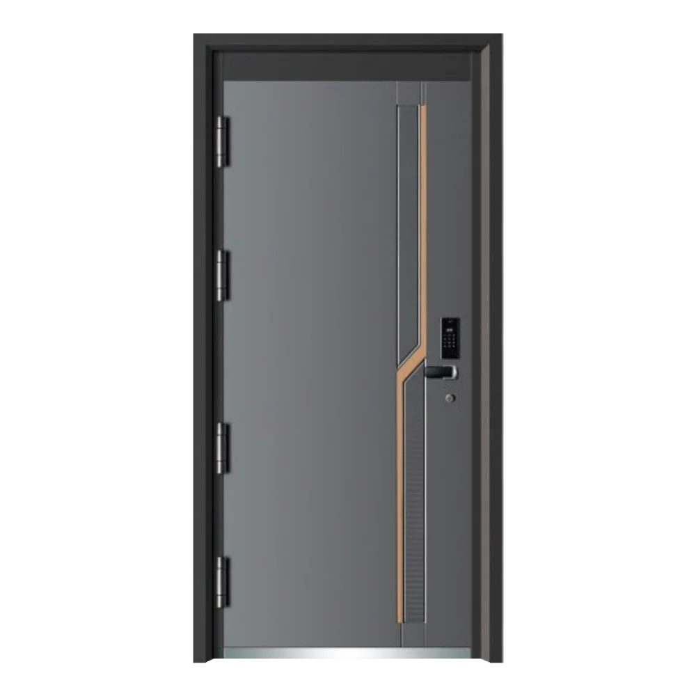Proper Price Dark Grey Modern Exterior Front Fingerprint Safe Luxury Entry Doors with Smart Lock