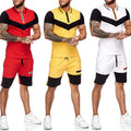 New Style Summer Men's Colorblocking Sportswear Two-piece Striped Plus Size Tshirt and Beach Shorts Set Casual Sport Shorts Set