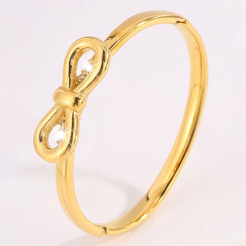 Hot Sale Vintage 18K Gold Plated Stainless Steel Butterfly Bow Knot Cuff Women Open Fashion Jewelry Bracelets Bangles