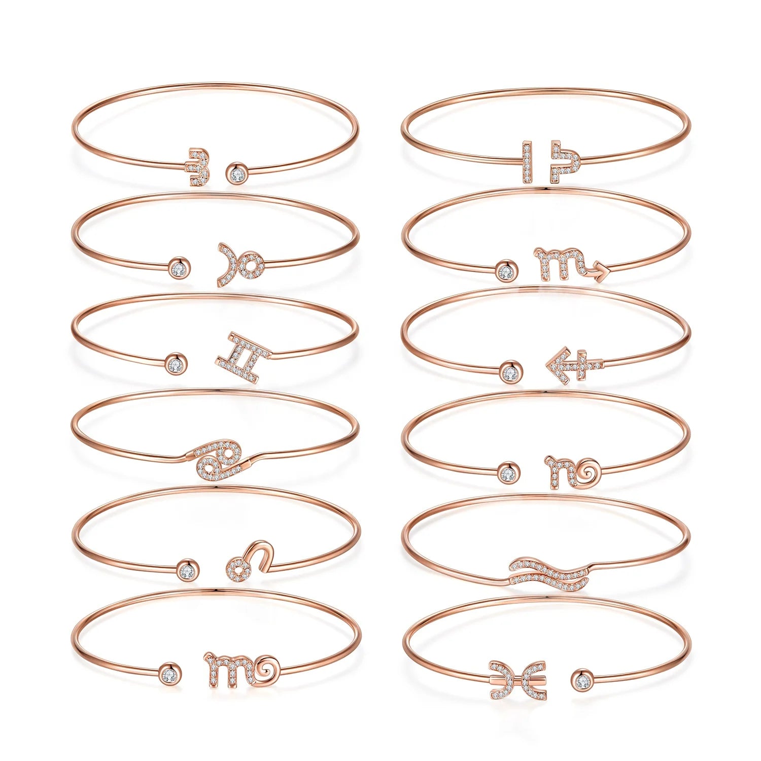 Abiding Jewelry Factory Price Wholesale 925 Sterling Silver Moissanite Diamond Gold Plated Adjustable 12 Zodiac Bracelet Bangle