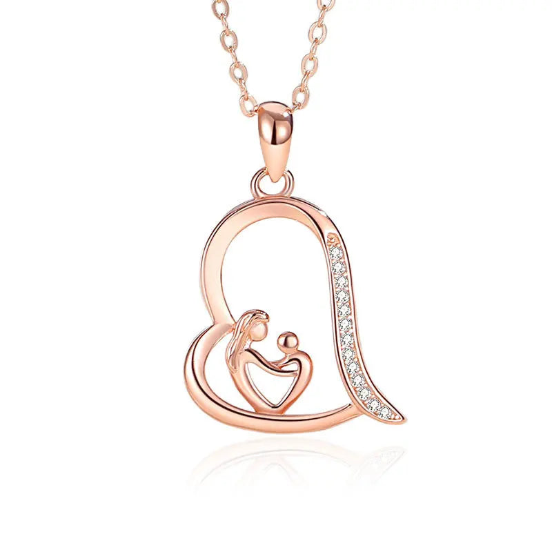 Hot Selling Heart Shape Zircon Pendant Necklace Fashion 925 Sterling Silver Heart Hug Necklace Jewelry for Mothers Day Gifts