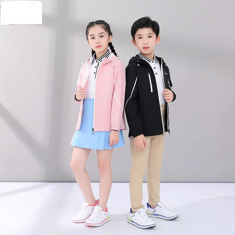 Autumn and Winter New Arrival Children's Golf Apparel - Fashionable Casual Unisex Youthful Warm Waterproof Kids Hooded Jacket
