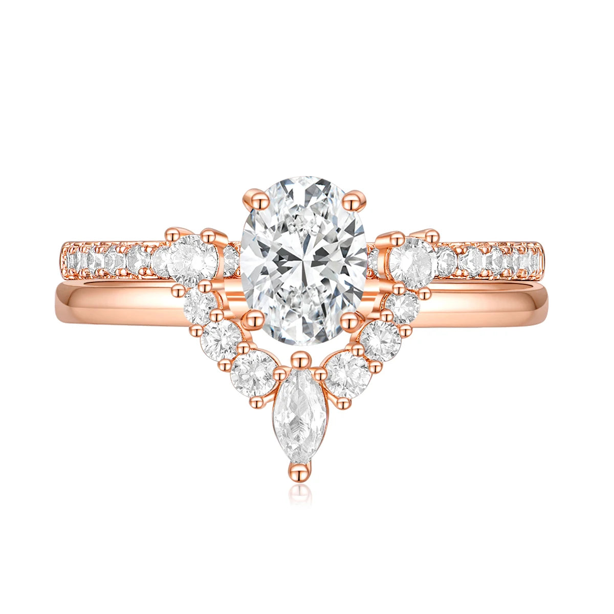 Somen 1.5CT Copper Ring Oval Cut Cubic Zirconia Women Wedding Band Bridal Ring Sets Curved Stackable Rings Size 4-11