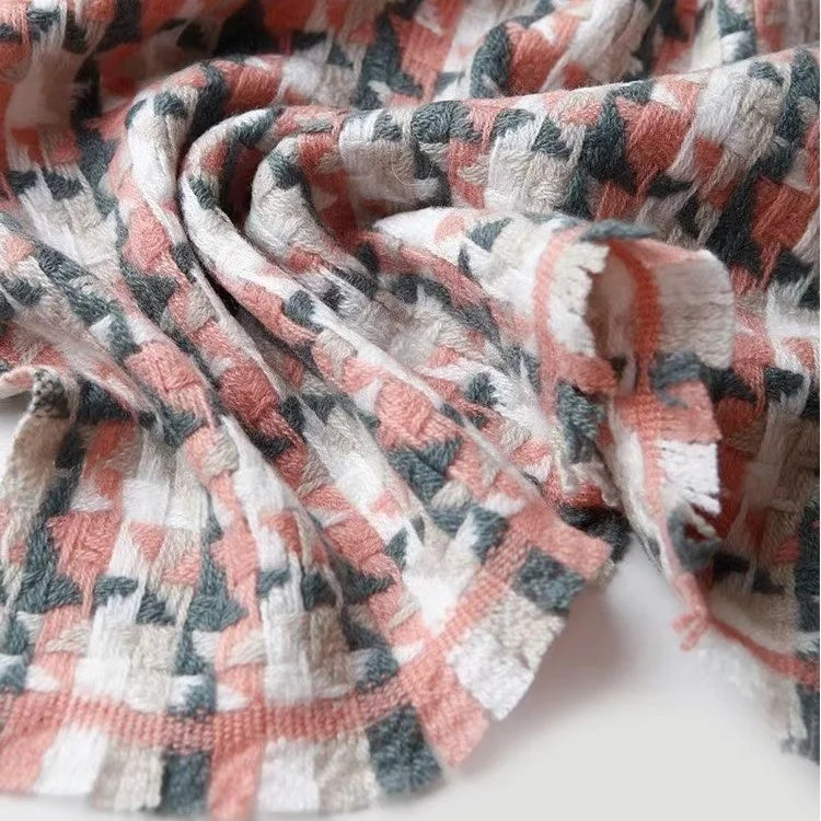 Pink and Green Color Other Scarves & Shawls Classic Pattern Windmill Grid Lady Cashmere Scarf Luxury