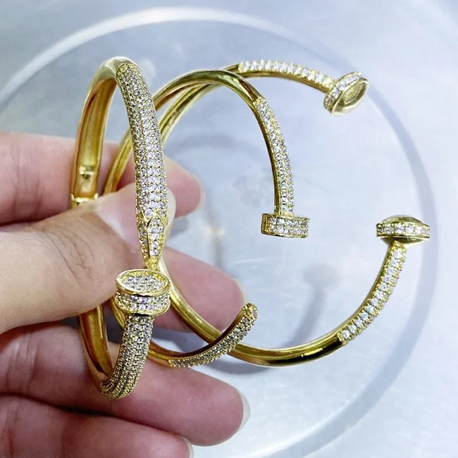 Trendy Multi Luxury Design Jewelry Nail Bangles&bracelets for Women Adjustable Zirconia Nail Bangles