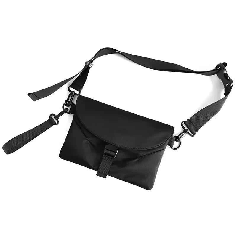 RTS Good Quality Fashion Mens Slim Messenger Shoulder Bag Black Unisex Nylon Handbag with Removable Strap Multi Pockets