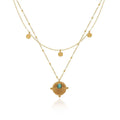 Fenny 18K Gold Plated No Fade Fashion Bohemian Double Layer Clavicle Chain Turquoise Pendant Stainless Steel Necklace for Women