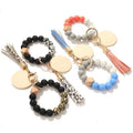 Monogram Blank Wooden Disc Silicon Beads Leather Tassel Keyring Wristband Wristlet Bracelet Boho Bangle Keychain