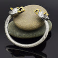 MECYLIFE Nordic God of War Stainless Steel Viking Wolf Head Bracelet for Men Wire Bracelet Bangle