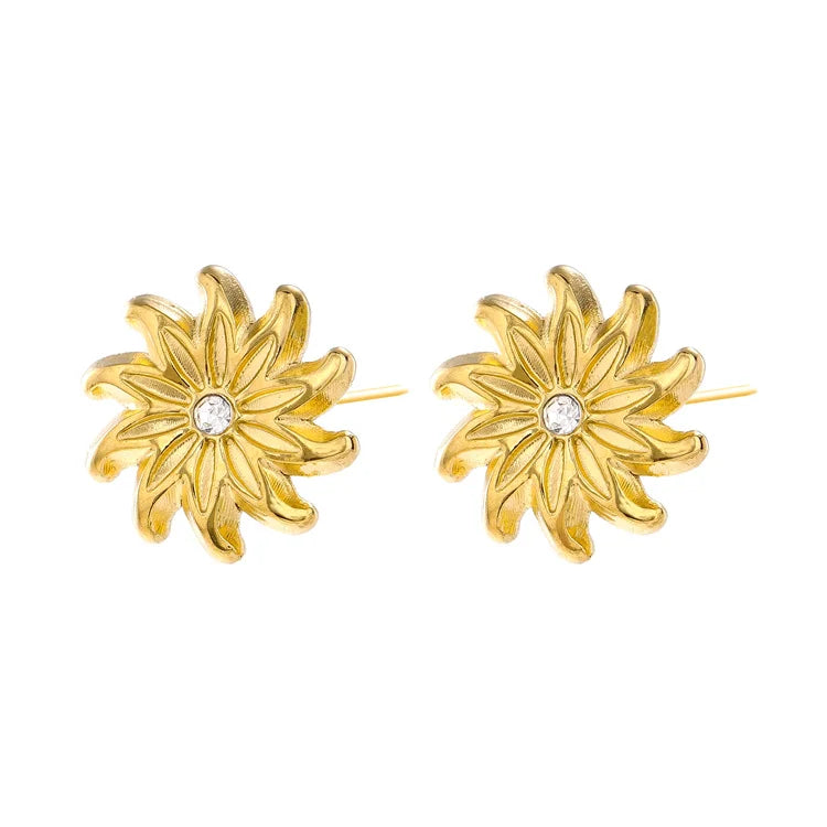 Wholesale New Stainless Steel Sunflower Earrings Micro Inlaid Zircon Fashion Flower Stud Earrings
