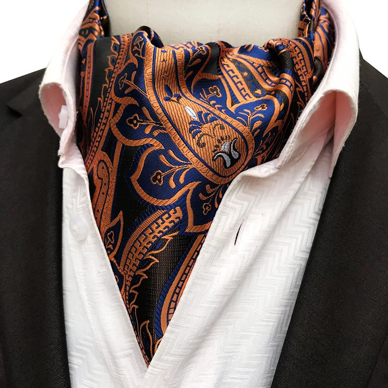 Men Neck Tie Vintage Big Paisley Floral Formal Cravat Ascot Polyester Tie Self British Gentleman Silk Cravat for Men