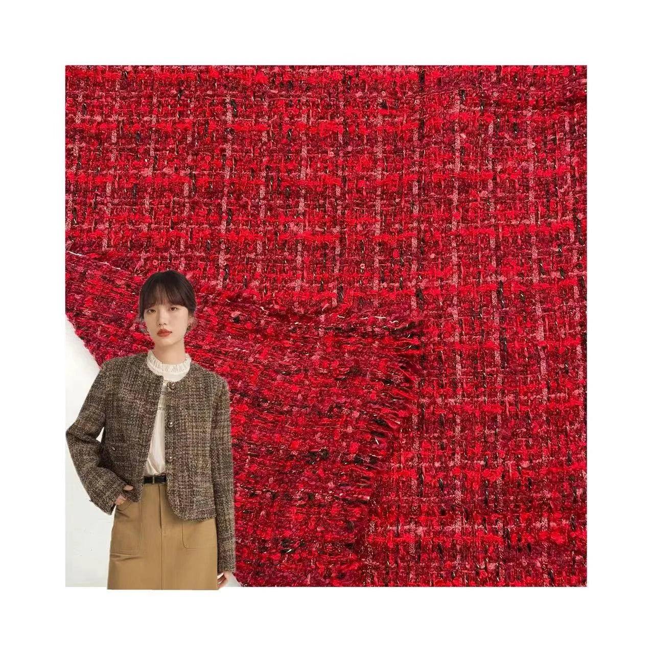 Hot Selling Colorful Polyester Lurex Metallic Sequin Woven Tweed Fabric With Sequins for Winter Coat