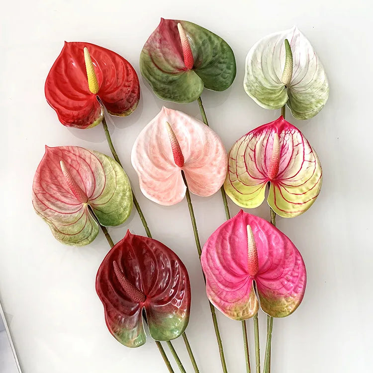 New Design Real Touch Anthurium Plant Latex Artificial Anthurium Flowers for Home Decoration