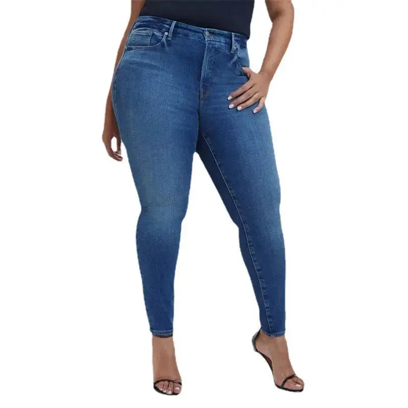 XS-4XL Large Stretch Women's Jeans in Europe and America Large Waist and Hip Lift Crop Pants Tattered Pants
