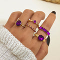 5PCS/Set Purple Diamond Butterfly Heart Crystal Joint Ring Sets For Women Charms Drop Oil Luxury Geometric Knuckle Rings