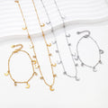 Fashion Stainless Steel Jewelry Wholesale 18K Gold Plated Diamond Moon Heart Devil Evil Turkish Eye Charm Necklace Bracelet Sets