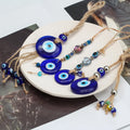 Turkish Blue Evil Eye Ornament Handmade Jute Rope Pendant Art Deco Style Good Luck Glass Gift for Home Decorative Hanging