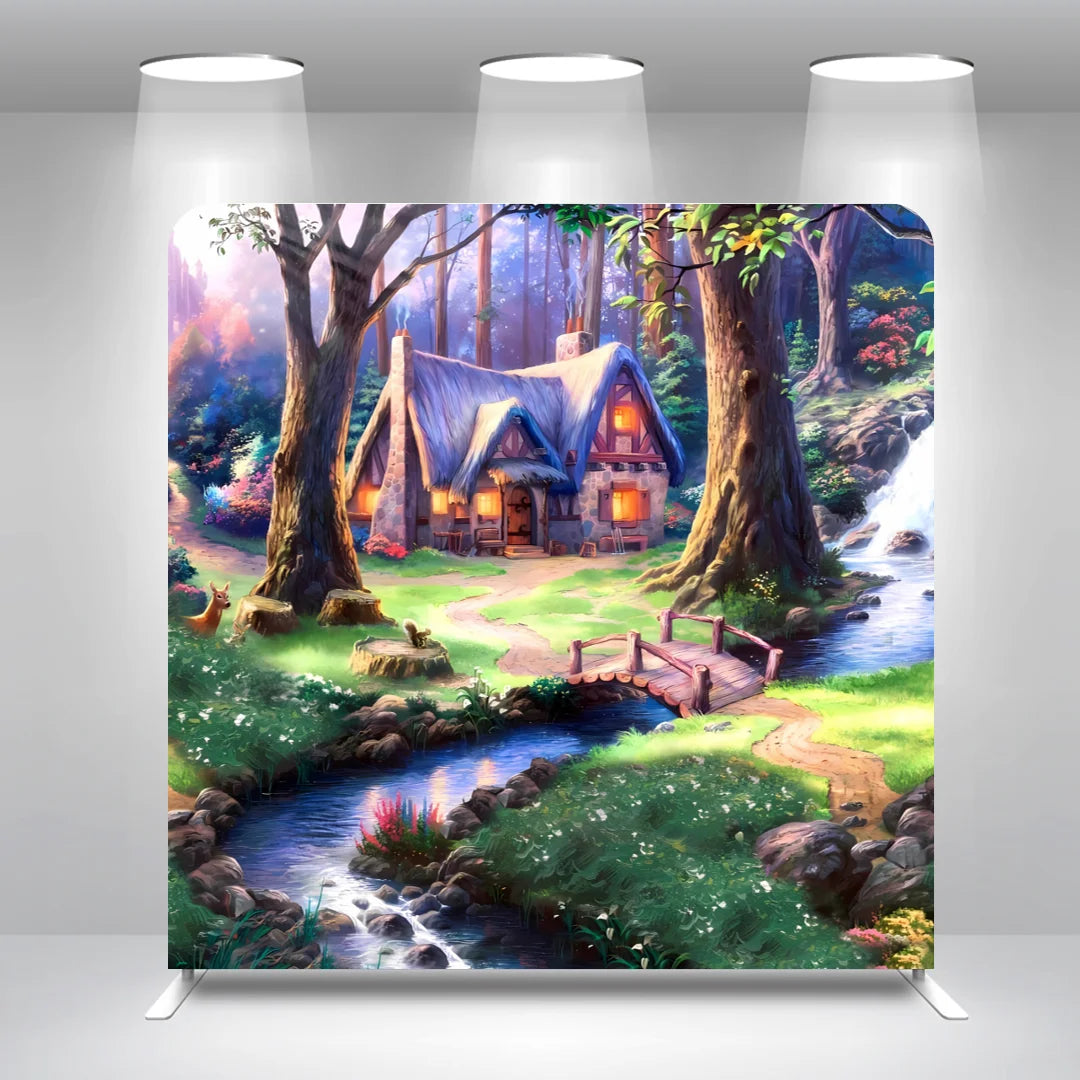 Princess Cottage 8x8ft 10x8ft 10x10ft 20x8ft Birthday Straight Pillow Case Photo Booth Backdrop Cover
