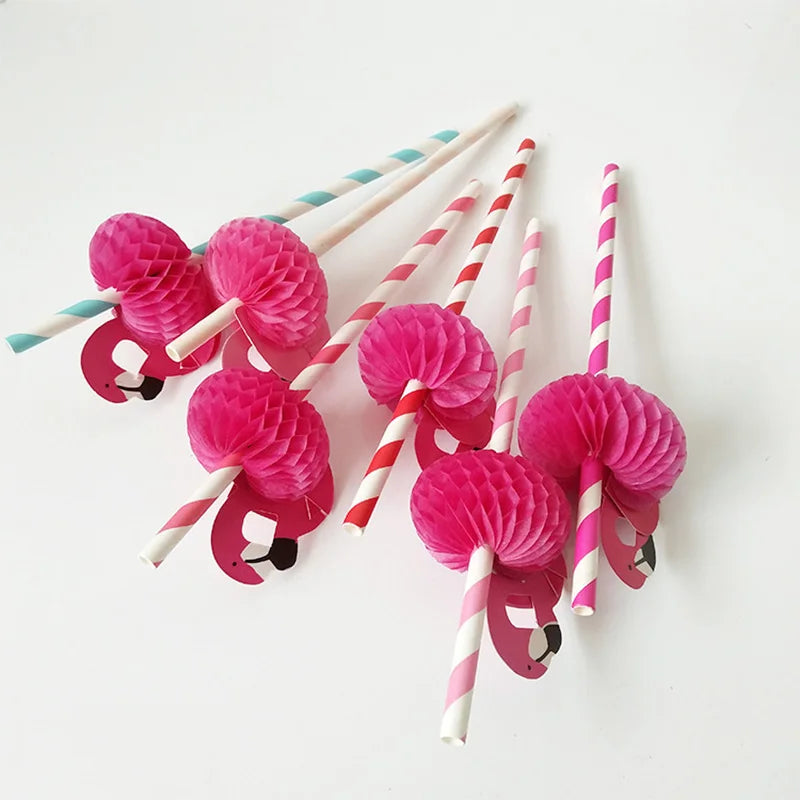 Wholesale Flamingo Paper Straw Disposable  Honeycomb Striped Straw  Environmentally Paper Drinking Straws