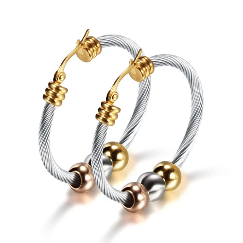 Best Selling Korean 316L Stainless Steel Earrings Hope Wire Coil 3 Colors Beads Earrings for Women Wedding Gift