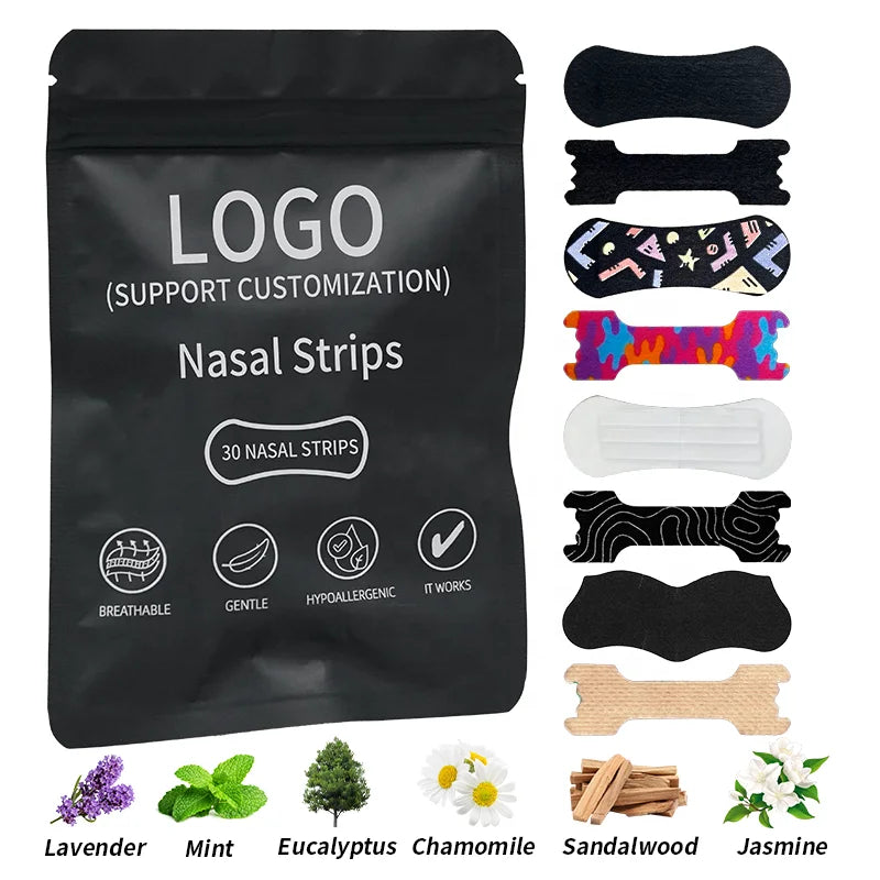 Customized Product Size&color&LOGO&fragrance Anti-snoring Better Sleep Mouth Tape Sweat-proof Sports Magnetic Nasal Strips