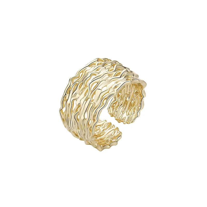 Women's 18K Gold Plated 925 Sterling Silver Adjustable Ring New Design Trendy Irregular Geometric Jewelry for Engagement Party