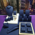 Wholesale High Quality Blue PU Leather Jewellery Shop Props Necklace Earrings Jewelry Display Stands Set