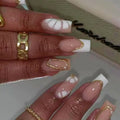 French 24pcs Stick Acrylic Gold False Nail Artificial Fingernails Kit Long Square Press on Nails
