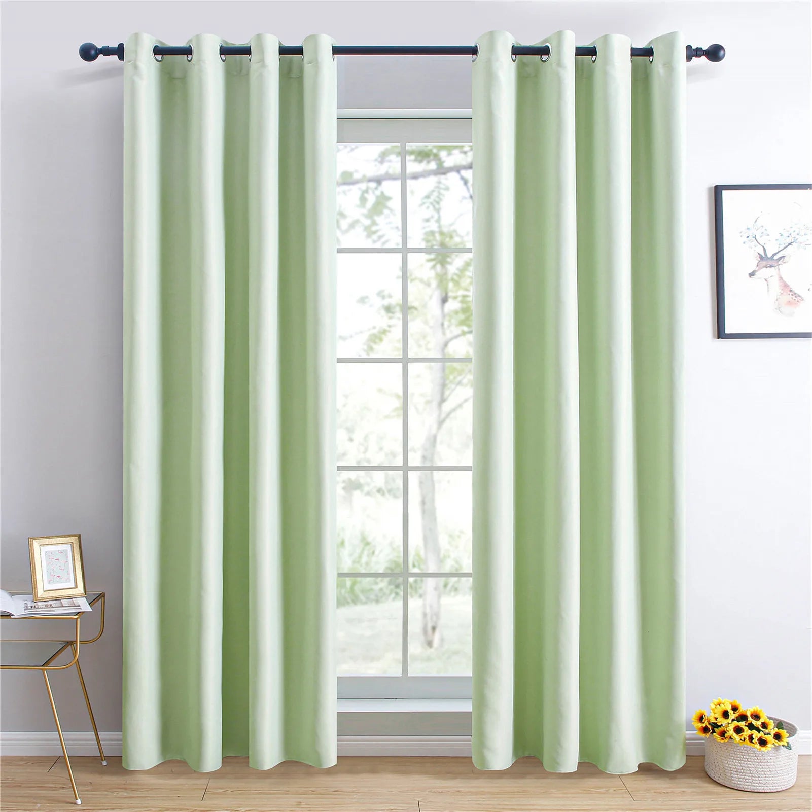 Light Green Polyester Blackout Curtain Drapes With Grommets Room Darkening Thermal Insulated Curtains for Living Room