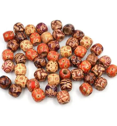 50Pcs Wooden Dreadlock Hair Beads for Braid Hair Extension DIY Bracelet Jewelry Making Craft