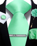 Fashion Mint Green Silk Polyester Ties for Men Suit Set With Tie Bars Men Orange Necktie Lapel Pins for Wedding