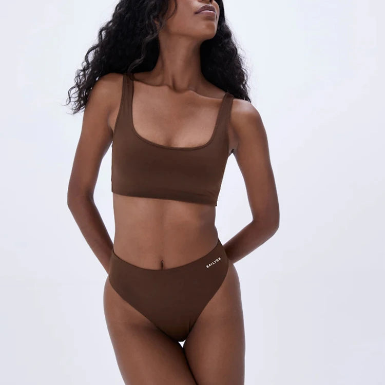 Women Underwear Set Scoop Neck Bralette and High Cut Panties Two Piece Solid Color Lingerie Comfortable Daily Wear Sets